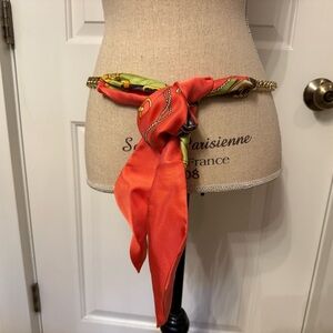 J. McLAUGHLIN BELT ORANGE GREEN SASH TIE GOLD CHAIN